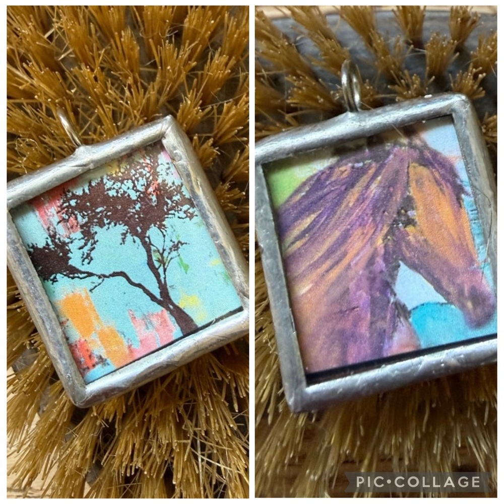 Artisan Double Sided Horse & Abstract Tree Art Pendant